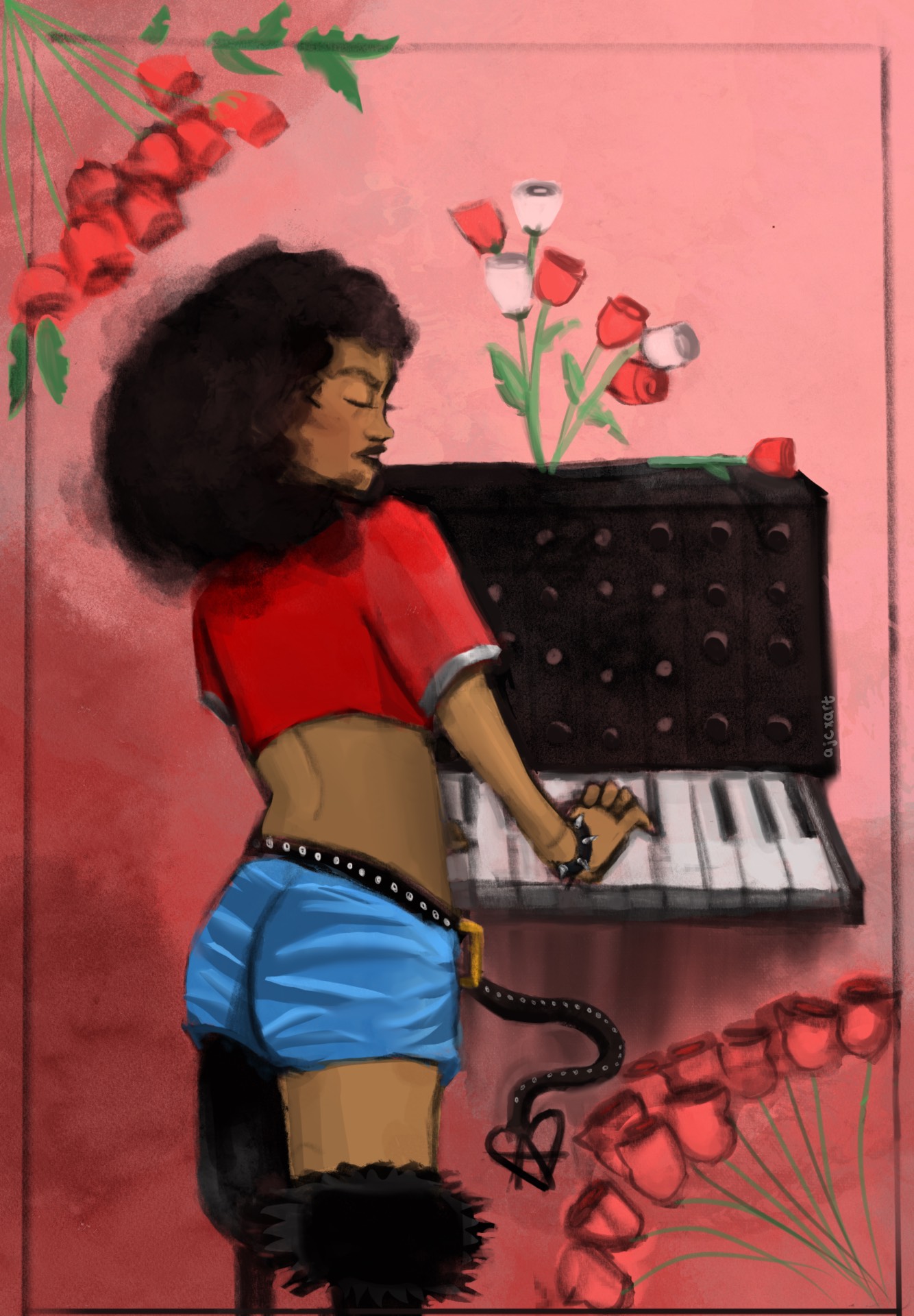 Woman playing Synth